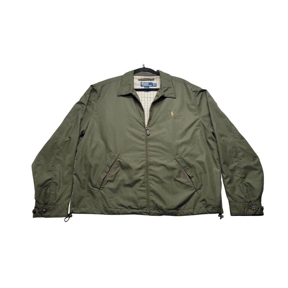 Polo Ralph Lauren Jacket Mens XL Olive Green Plaid Lined Full Zip Windbreaker